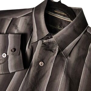 Tommy Bahama Mens Silk Striped Dress Shirt M/M Long Sleeve Button Up